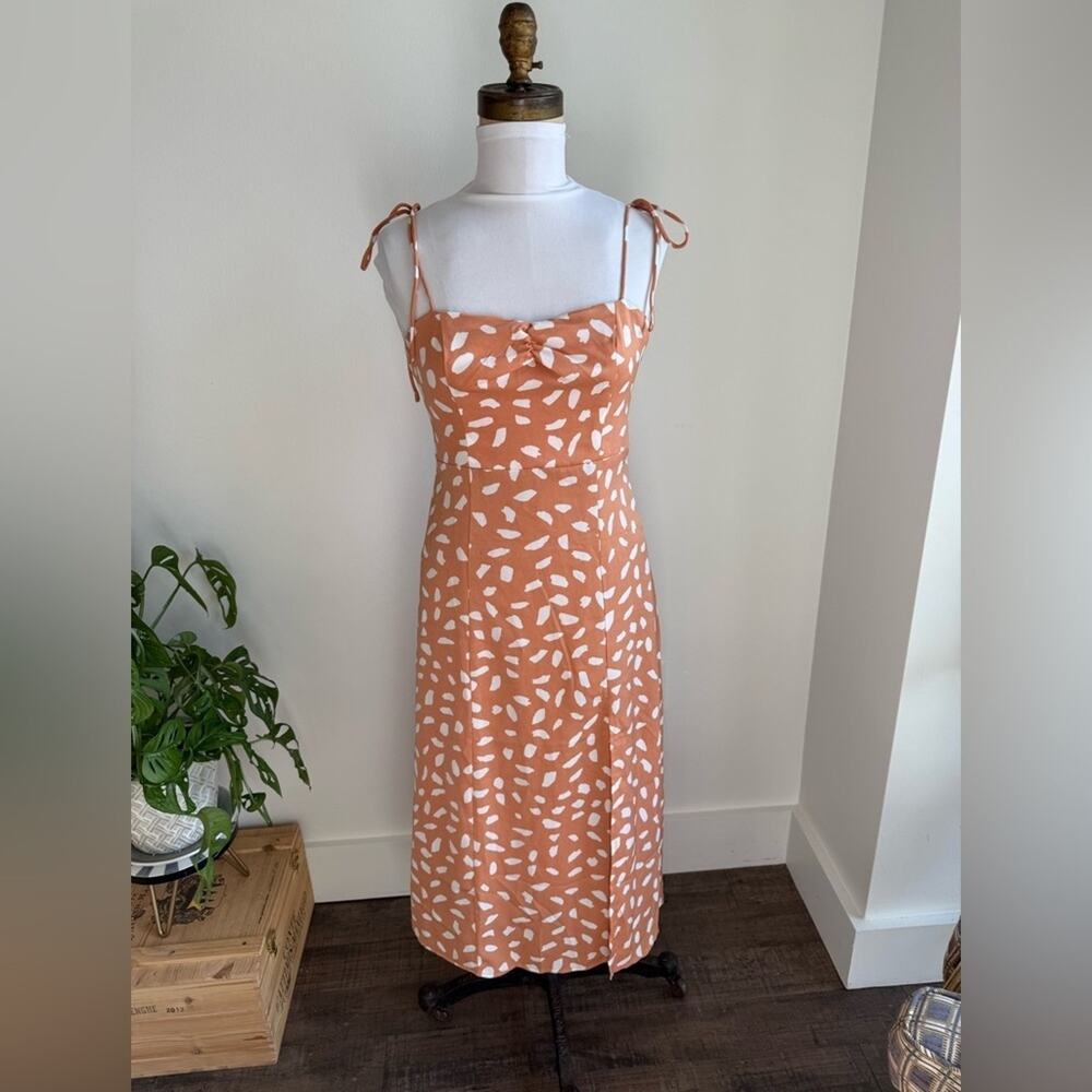 Lulus Party In Paris Light Orange Print Tie-strap Midi Dress - Size XS - Picture 4 of 9